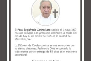 Fallece el Pbro. Segisfredo Cetina, párroco de la parroquia de la Díaz Ordaz