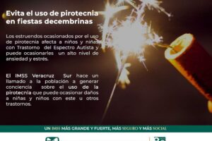 Advierte IMSS Veracruz Sur que pirotecnia en niños y niñas con Trastorno del Espectro Autista puede ocasionarles crisis de ansiedad y estrés